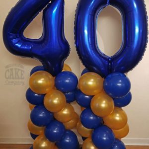 blue and gold 40th birthday balloon columns stacks - Tamworth
