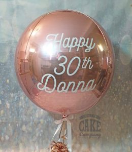 Balloons rose gold orb vinyl personalised 30th thirty - Tamworth