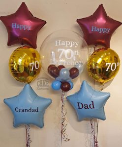 70th birthday villa theme balloon bunches - Tamworth