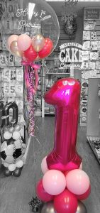 short number 1 first birthday balloon column and matching bubble balloon - Tamworth