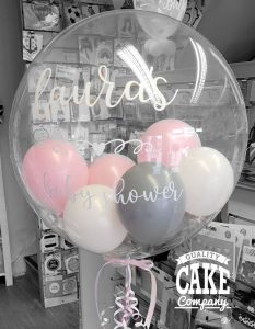 pink and grey personalised baby shower bubble balloon - Tamworth