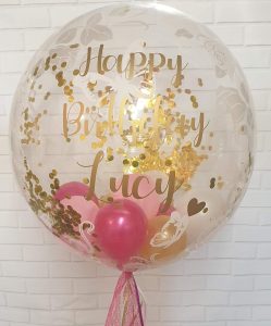 pink and gold personalised bubble balloon - Tamworth