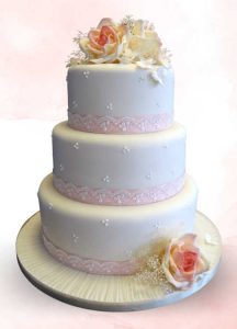 classic lace and piped dots wedding cake with sugar roses three tier wedding Tamworth West Midlands Staffordshire