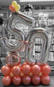 50th birthday balloon display rose gold - Tamworth
