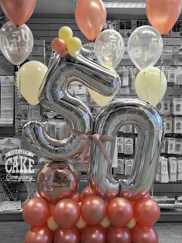 50th birthday balloon display with matching latex balloon bunches - Tamworth