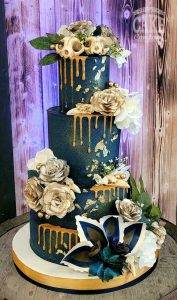 four tier gold drip navy blue buttercream skull halloween wedding Tamworth West Midlands Staffordshire