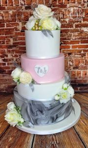 four -tier marble grey and pink silk roses Tamworth West Midlands Staffordshire