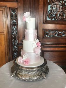 four tier ultra tall pink shimmer piped wedding cake Tamworth West Midlands Staffordshire