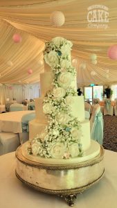 White wedding cake icing roses gyp pink and blue accents Tamworth West Midlands Staffordshire