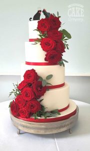 four tier white fresh red roses cat topper wedding cake Tamworth West Midlands Staffordshire