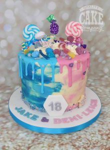 joint 18th birthday cake pink blue drip cake - tamworth
