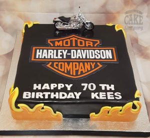 harley davidson logo cake with toy bike - Tamworth