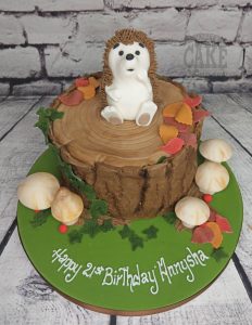 hedgehog on tree stump birthday cake - tamworth