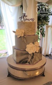 three tier grey wedding cake hexagon marble - tamworth
