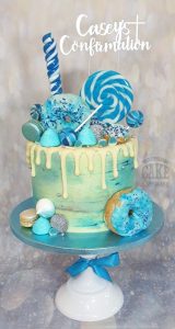 confirmation blue doughnut drip cake - Tamworth