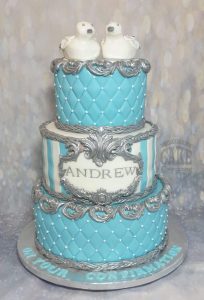 three tier confirmation cake quilted with doves - tamworth