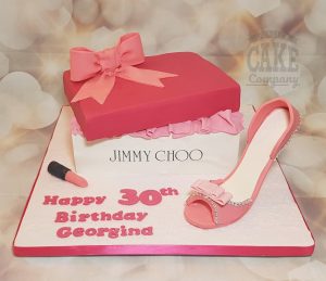 pink designer shoe box cake - tamworth