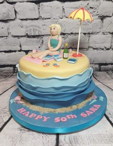 lady on beach theme cake - tamworth