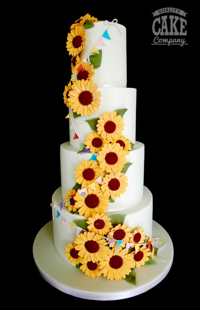 large four tier sunflower cascade wedding cake bunting summer Tamworth West Midlands Staffordshire