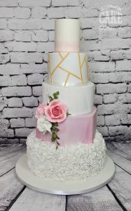 large designed cake, hexagon, marble, ruffle, geometric sugar flowers wedding five tier Tamworth West Midlands Staffordshire