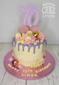 lilac and pink 70th birthday drip cake - Tamworth