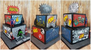 two tier square marvel theme cake - tamworth