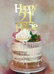 semi naked floral birthday cake - tamworth