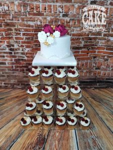 Wedding Christmas themed rich red and gold cupcake tower sugar peonies and roses Tamworth West Midlands Staffordshire