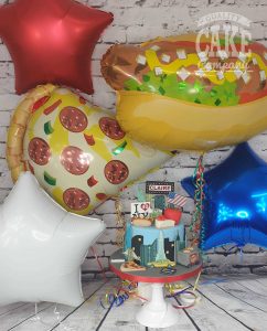 new york theme cake and matching balloons - tamworth