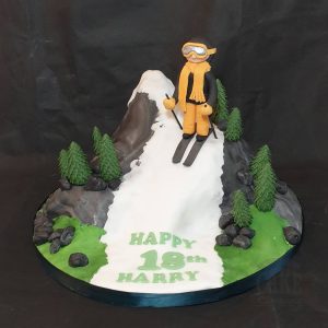mountain sculpted cake skiier theme - Tamworth