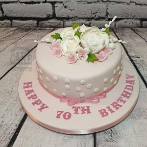 pale pink peony spot 70th birthday cake - tamworth