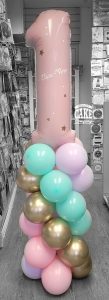 tall pastel number 1 first birthday balloon column - Tamworth