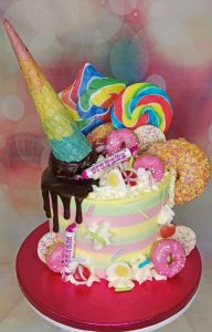 pastel rainbow lolly doughnut drip cake - tamworth