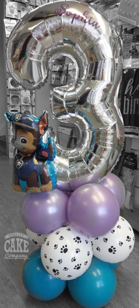 children's 3rd birthday paw patrol theme balloon stack - Tamworth