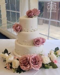 pearl and blush pink wedding cake silk flowers Tamworth West Midlands Staffordshire