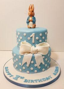 two tier peter rabbit 1st birthday cake - tamworth