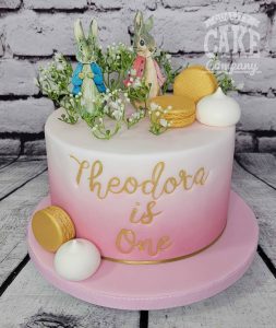 pink ombre peter rabbit theme cake - Tamworth