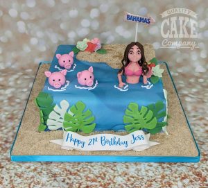 pigs swimming bahamas theme cake - tamworth