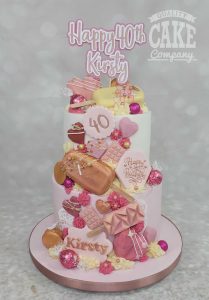 two tier pink and rose gold cascade of treats - Tamworth