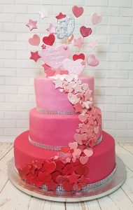 three tier pink bling hearts and stars birthday cake - tamworth