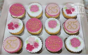 pink floral 85th birthday cupcakes - Tamworth