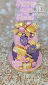 two tier pink and purple cascade of treats cake - Tamworth