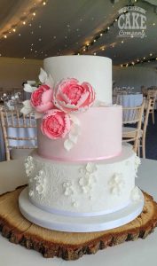 pink and white floral wedding cake with peonies three tier Tamworth West Midlands Staffordshire