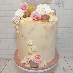 tall pink modern buttercream floral cake - Tamworth