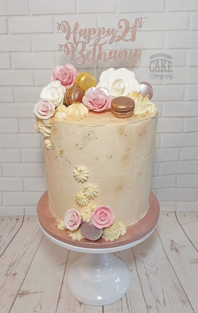 tall pink modern buttercream floral cake - Tamworth