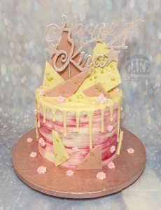 pink brushed buttercream white chocolate drip cake - tamworth