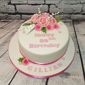 pink floral 80th birthday cake - tamworth