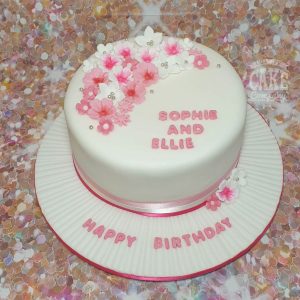 pink and white floral birthday cake - Tamworth