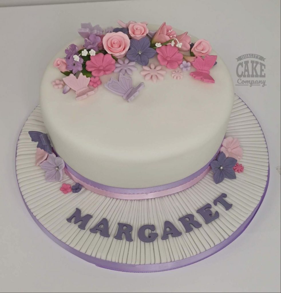 pink and lilac butterfly floral cake - tamworth