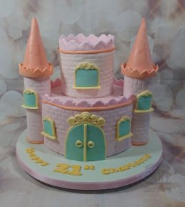 two tier pink castle cake - Tamworth